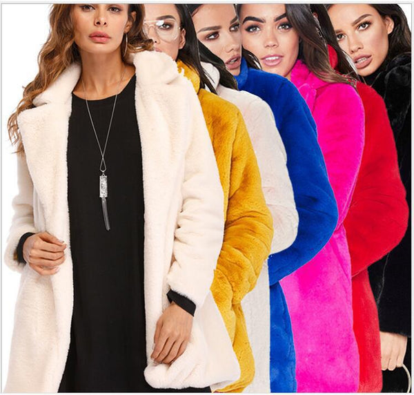 Faux Fur Coat Women Long Sleeve Warm Thick Wave Jackets Plus Size Coat Winter Black Yellow Rose Red Fur Coats Autumn