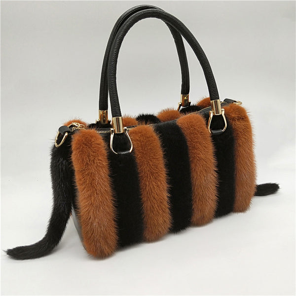 Mink Fur Women's Leather Handbags